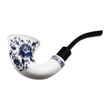 Hot-selling 142mm blue and white porcelain elbow shaped ceramic smoking pipe